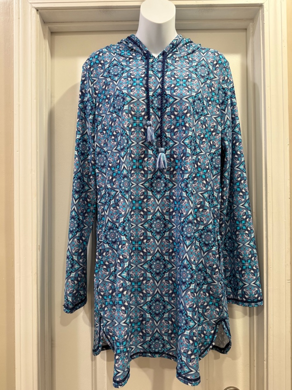 Aqua Et Sol Mosaic Mandala Swim Suit Cover-Up Hoodie Dress Size XL